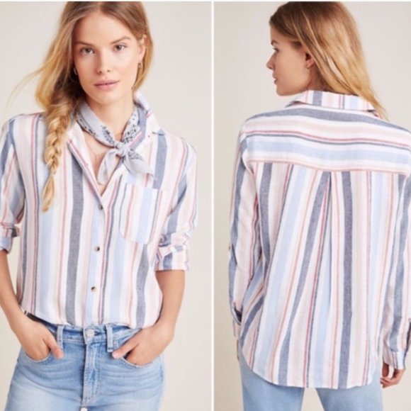 Anthropologie Maeve striped Chatham buttons down linen blend - Picture 2 of 7